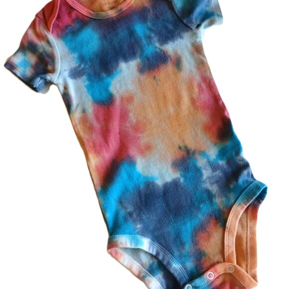 Hand Crafted Other - Tie Dye Baby Bodysuit With Abstract Pattern in Blue Red Orange 18 Months NWT